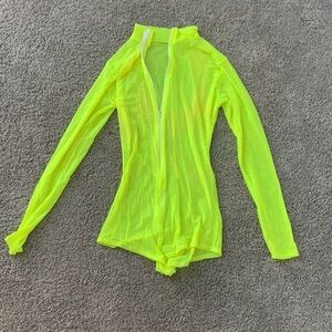 Neon Yellow Sheer Long Sleeve Bodysuit